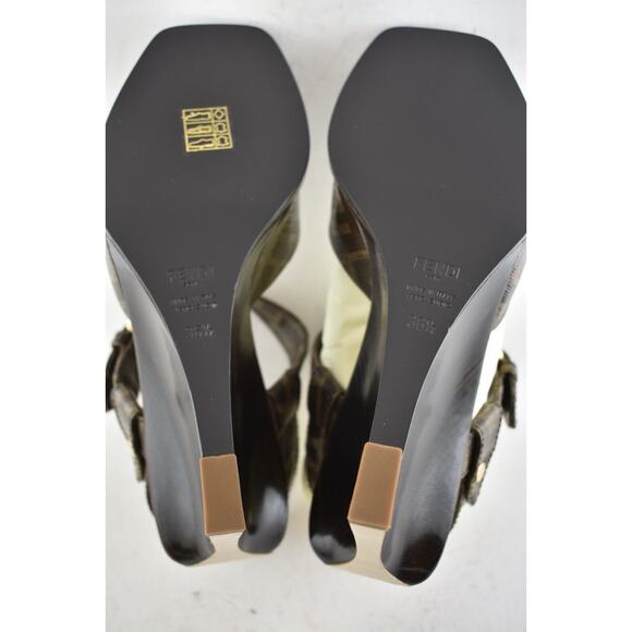 Fendi Dark Brown FF Motif Logo Ankle Strap Sandal Peep Toe Heel Pump Wedge 36.5 - Picture 11 of 11